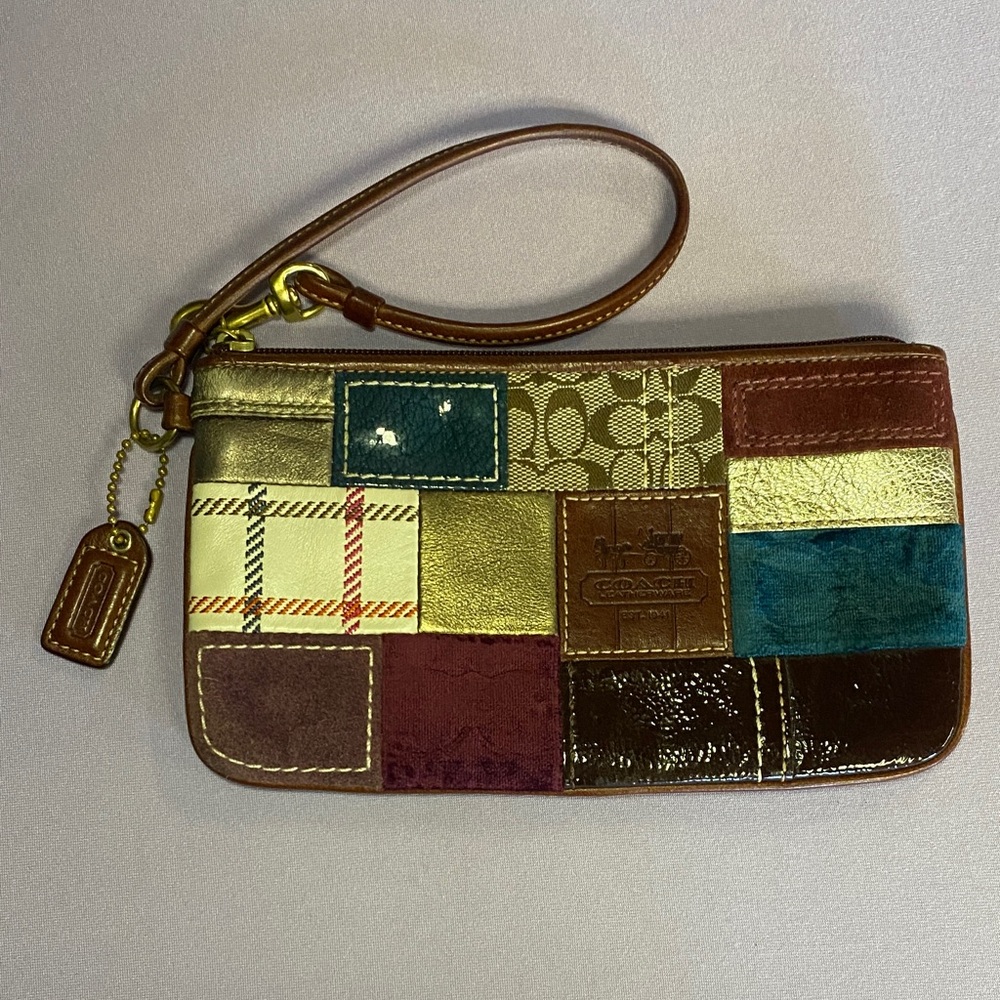 Coach Vintage Rare Patchwork Wristlet in Gold and Brown Tones